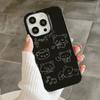 Kawaii Line Bear Cool Black Phone Case for iPhone 16 15 14 13 12 11 Pro Max Mini XR XS Max 7 8 Plus SE 2022 Glossy Cover