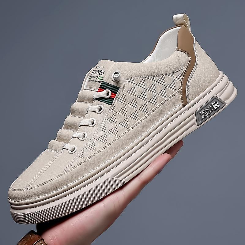 Men's Summer Breathable Thin Soft Leather White Shoes, Trendy Casual Board Shoes