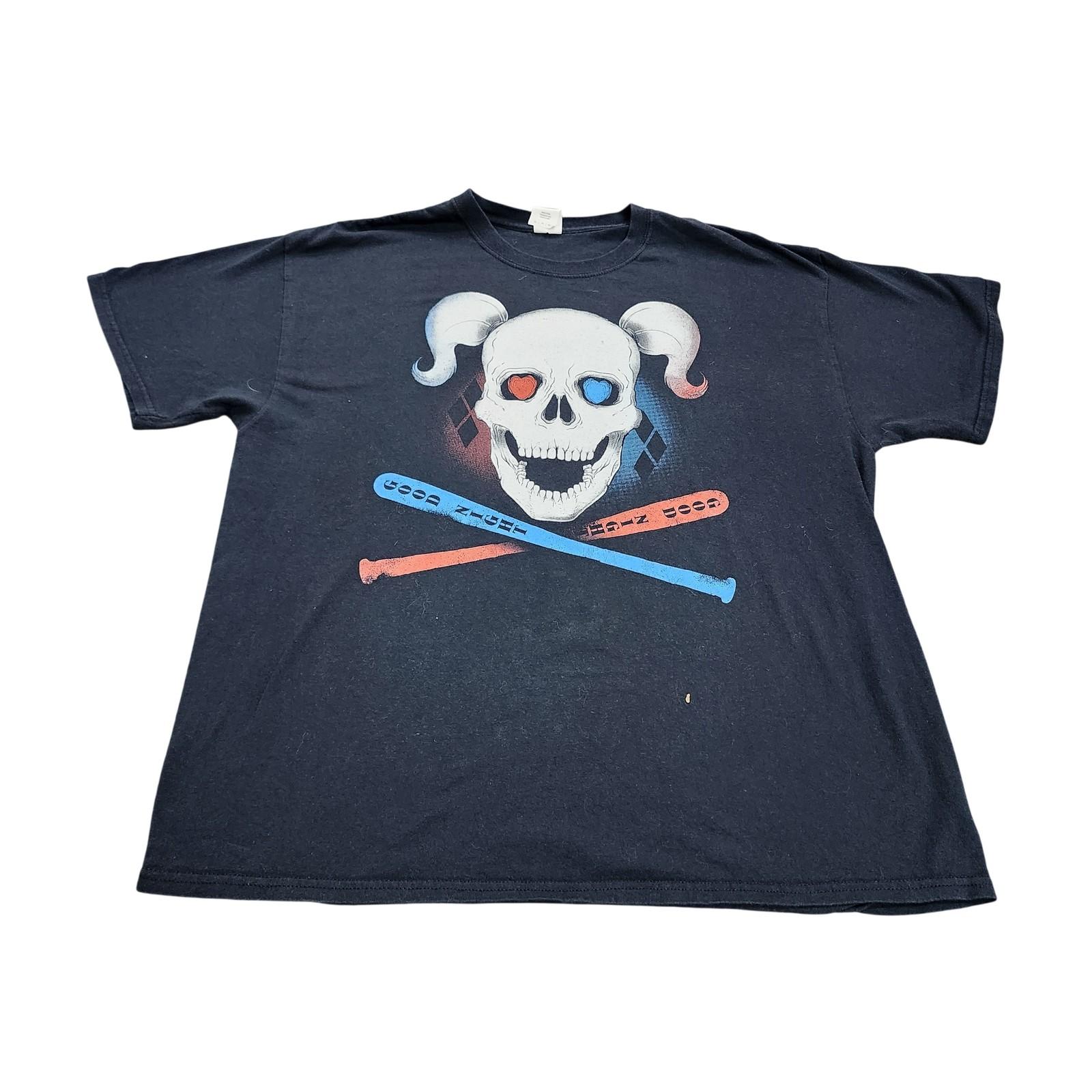 Gildan Shirt Mens XL Black Harley Quinn Skull Bats Graphic Tee Suicide Squad Unisex T-Shirt S