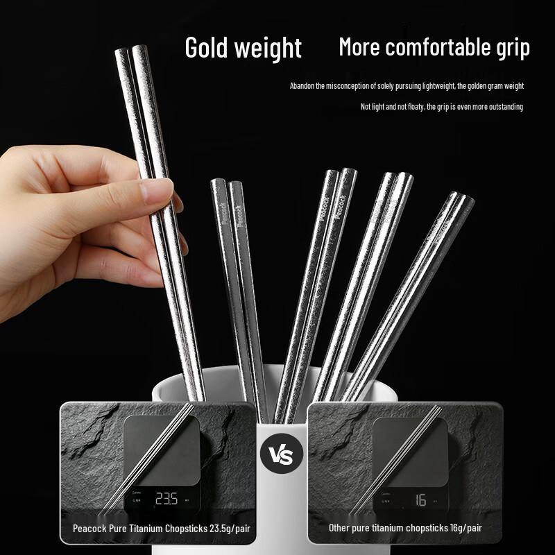 Peacock Pure Titanium Chopsticks Set (5 Pairs)