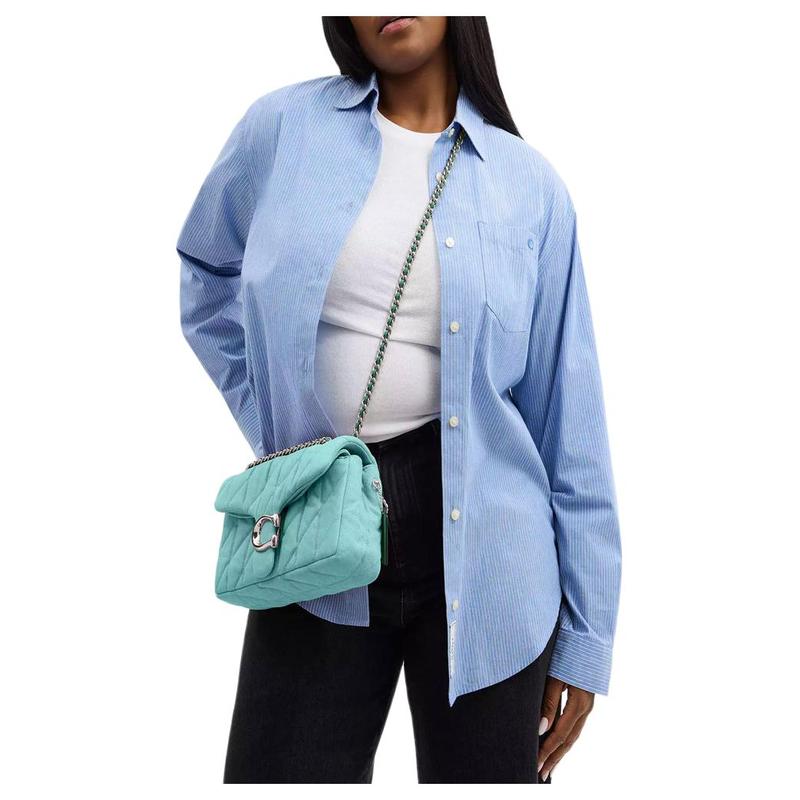 Coach Borsa a Spalla Trapuntata in Denim Tabby 26 Logo Classico Media da Donna Blu