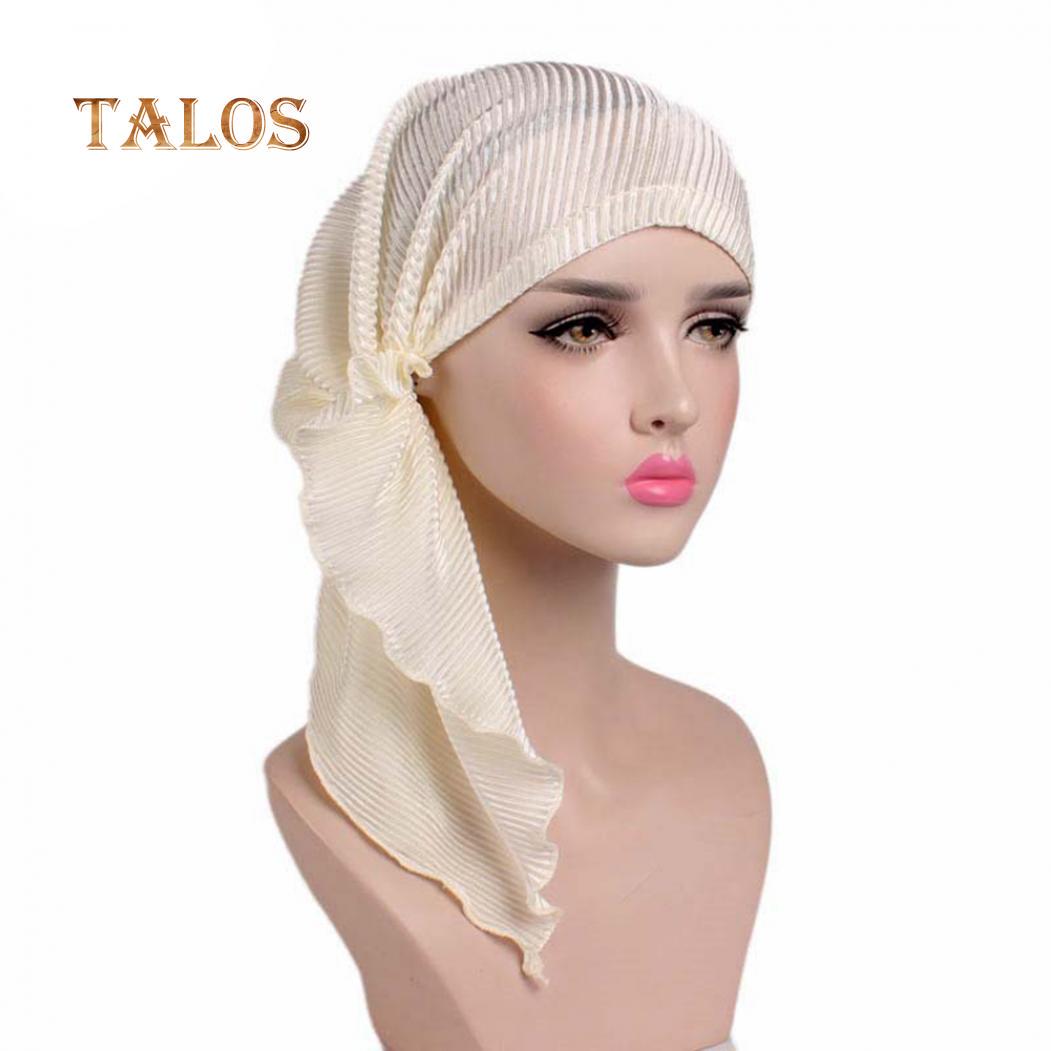 Модная женская длинная тюрбанная шапка с морщинами — фото 17