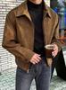 Korean Men's Suede Bomber Jacket: Autumn/Winter, Short, Loose, Thickened, Lapel, Zipper, Hong Kong Style.
