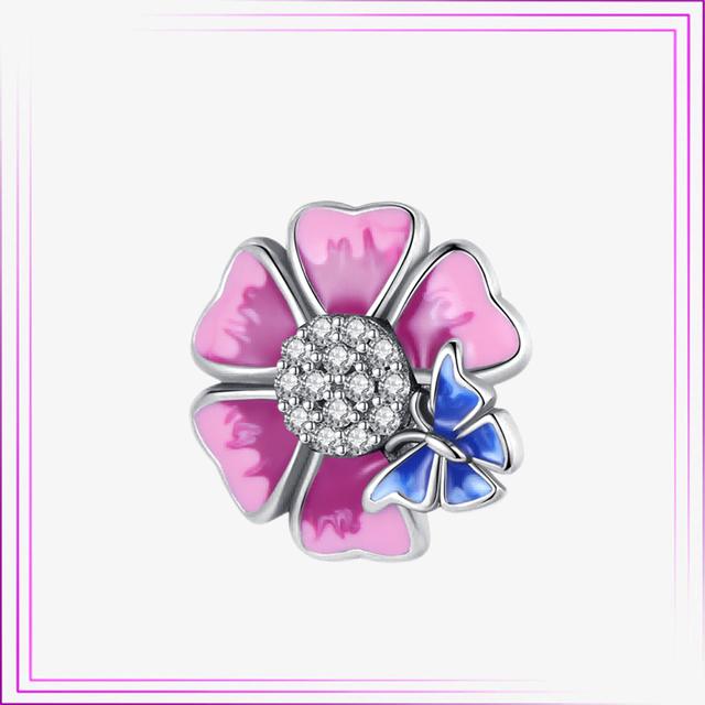 925 Sterling Sølv Hjerte Blomst Luftballong Flamingo Rosa Sjarm Plata De Ley Bil Katt Perle DIY For Originalt Armbånd Smykker