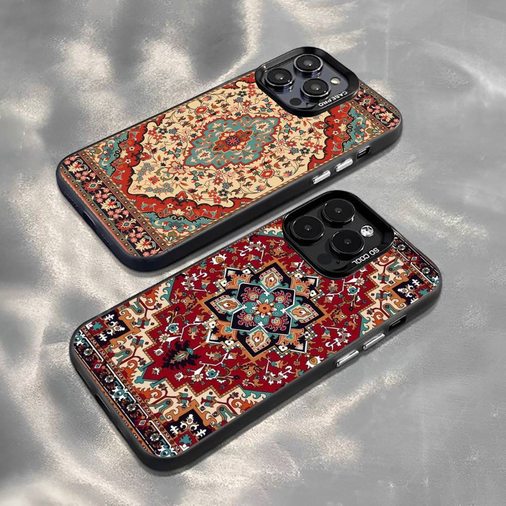 Vintage Persian Carpet Art Phone Case For iPhone 17,16,15,14,13,12,11 Plus,Pro Max,XS,Colored Silver Plated Inside Cover