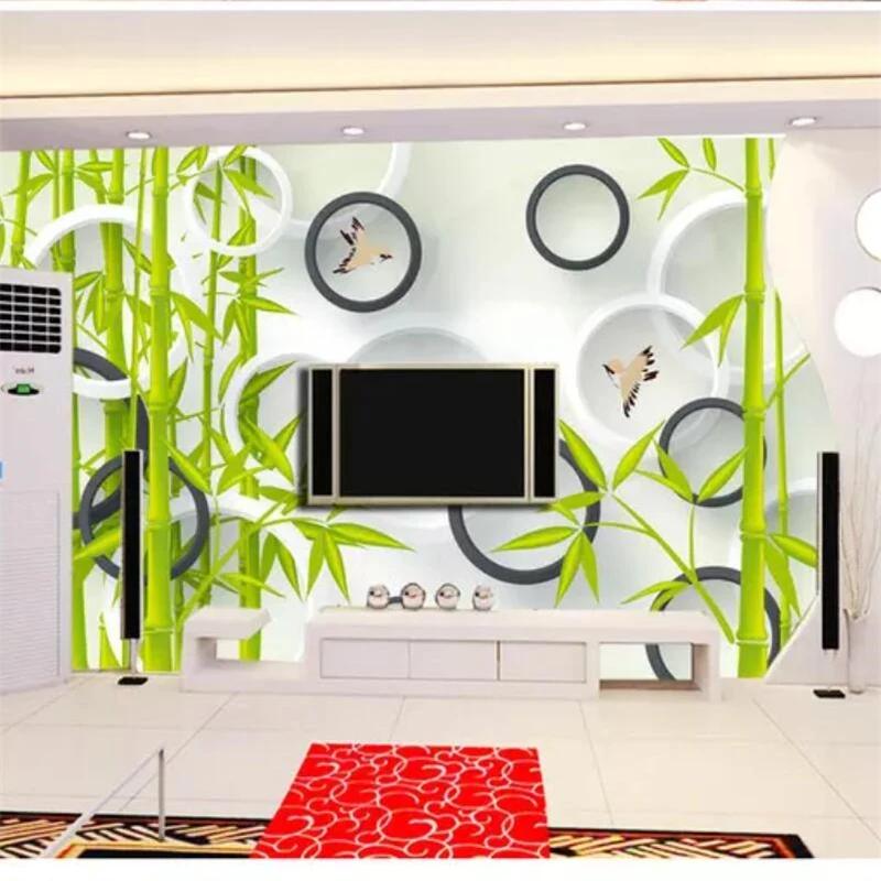 Wallpaper Green Bamboo 3d Circle Photo Mural Living Room Bedroom Tv Background Wall Paper