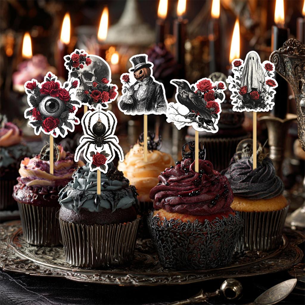 Garniture de gâteau pour fête d'Halloween 12 pièces Thème Citrouille Sorcière Chauve-souris Fournitures de décoration de cupcakes pour célébration effrayante