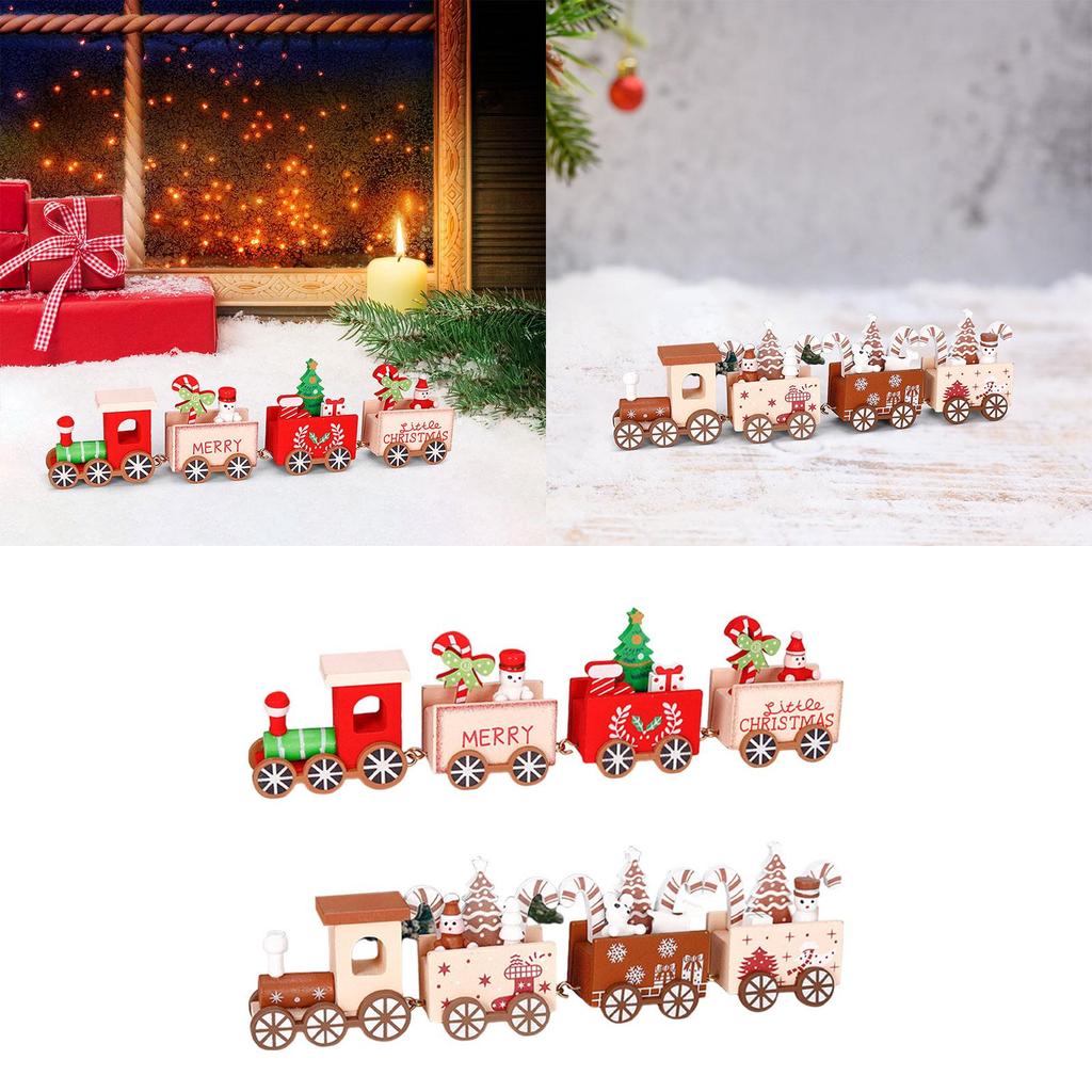 Christmas Wooden Train Ornament Statue Crafts Decorative Decorations for Home Merry Christmas Fireplace Happy New Year Table
