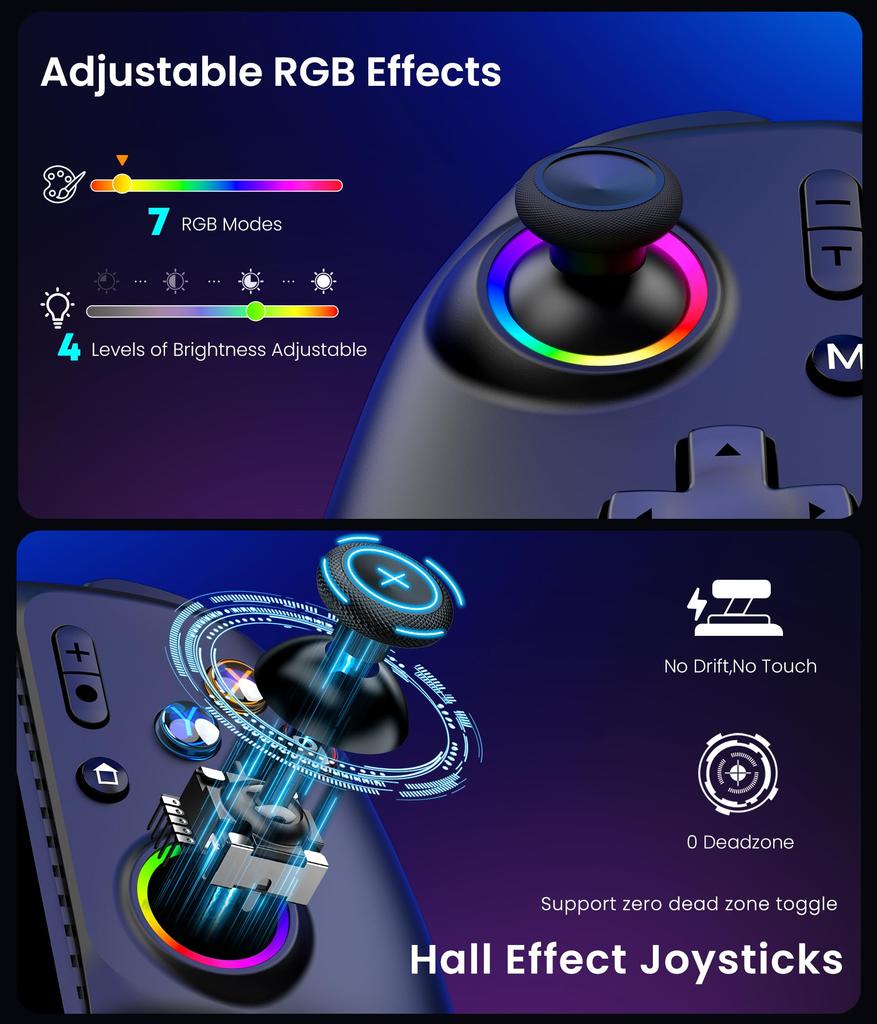200mm Extendable Tablet Controller for Switch and with RGB Macro Handheld Grip Controller Gyro Rapid and 1000mAh Battery 2, Switch, OLED, iOS,