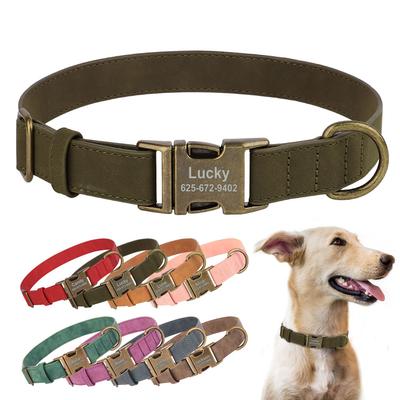 Customized Dog Collar Personalized Dogs Name ID Collars PU Leather Pet Buckle Necklace for Small Medium Large Dogs Pitbull Pug