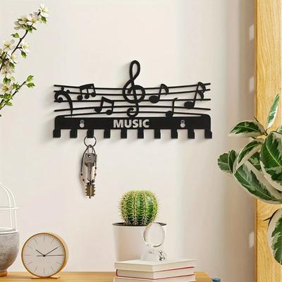 1pc Iron Music Note Storage Rack - Black Key Hooks and Coat Rack, Stylish and Creative Décor for Indoor Home Wall Decoration