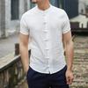 Chinese Shirt Stand Collar Men Summer Shirt Short Sleeve Traditional Chinese Style Summer Shirt Knot Buttons Men Clothes
