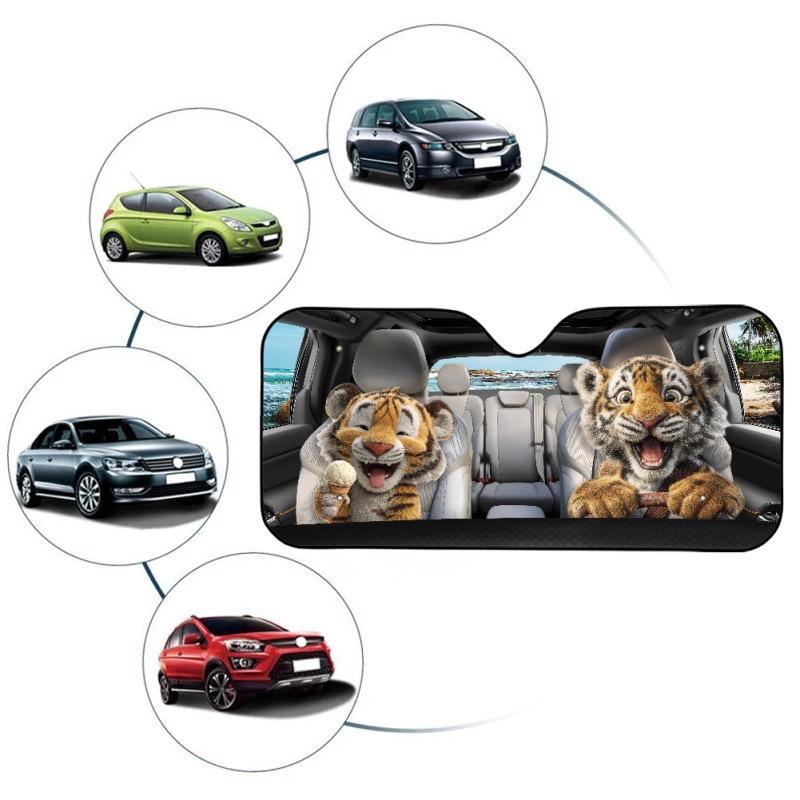 Multi-Pattern Cartoon Animal Car Sunshade: Hamster, Raccoon, Tiger Designs