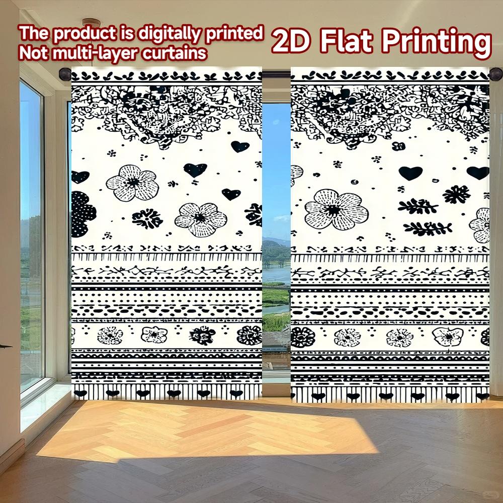 

2D FLAT PRINTING 2pcs Curtains (Without Rod) Geometric Lines and Shapes Easter holiday curtains Semi-Sheer Curtains Festive 100*130 HOOK 1pcs
