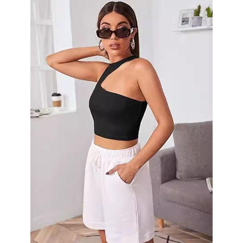 Solid Color round Neck Neck Sleeveless Top Pure Color round Neck Slim Fit Sleeveless Top Women