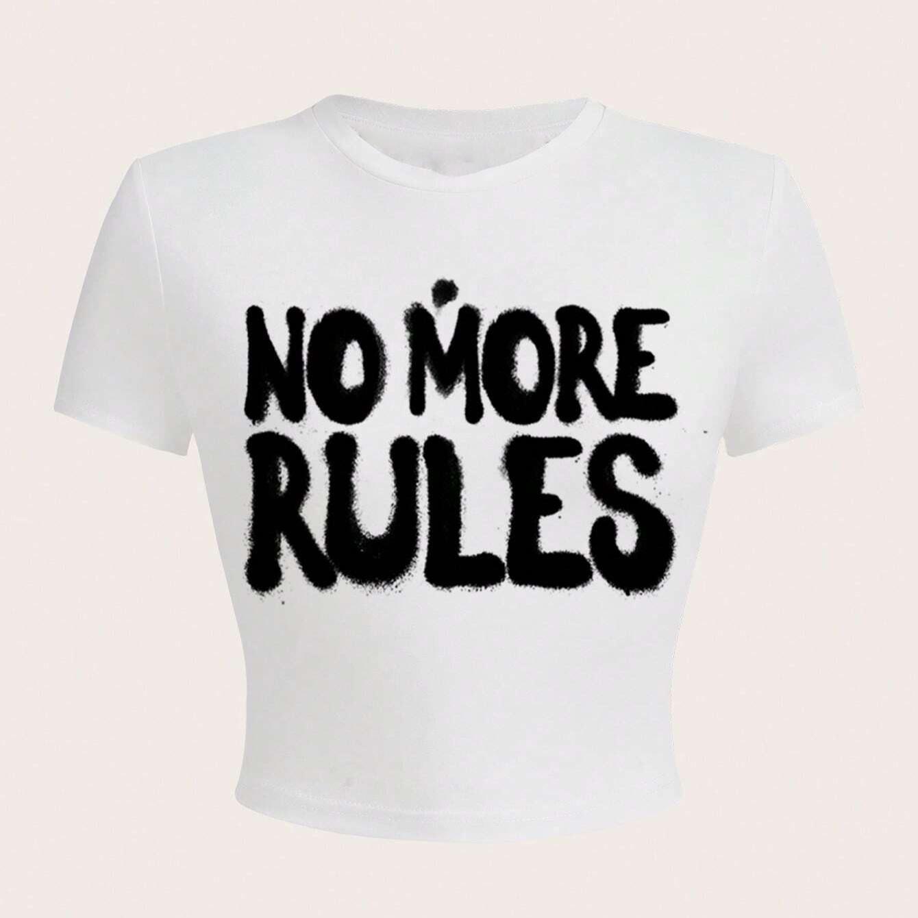 Кроп-топ с принтом  NO MORE RULES  - Летний стиль Европа и Америка M белый