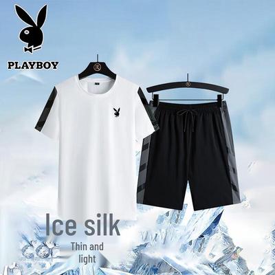 Herren Sommer Eis Seide Kurzarm T-Shirt & Shorts Set