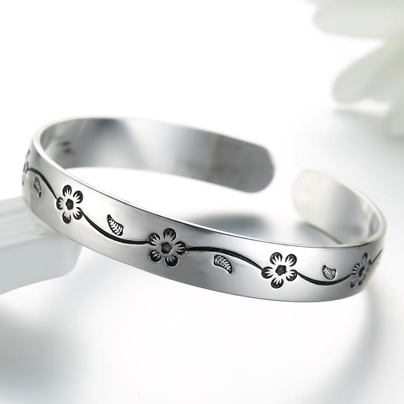 925 Silber Blumen Offener Armreif Für Damen Luxus Qualität Schmuck Schmuckstücke