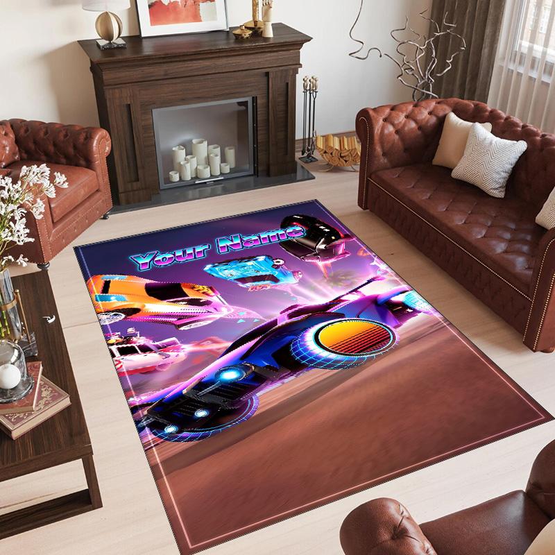 Personalized Crystal Velvet Carpet Custom Name Text,Rocket League Anti Slip Area Rug For Home Decoration