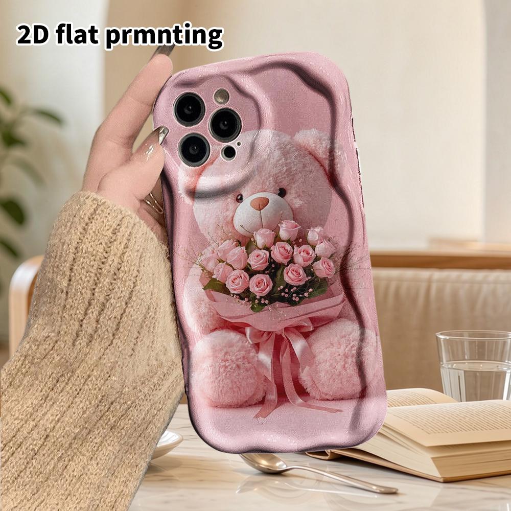 Phone Case: 2D Flat Design Suitable for iPhone 18, 17, 16, 15, 14, 13 Pro Protective Case, Couple Style, Pink Teddy Bear, Christmas and Halloween Gift