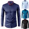 Elastic Shirt Men's Long Sleeved Diamond Buckle Contrasting Collar Design Solid Color Slim Fit Men's Shirt Men's Clothing