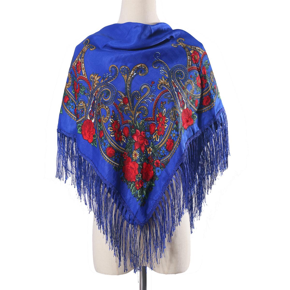 

Квадратный шарф с цветочным принтом в русском стиле 100*100 см королевский синий