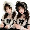 Cosplay Lace Bonnet Cap with Ruffled Flower Embroidery, Tie Ribbons, and Foldable Form for Anime Maid Outfit Ensembles