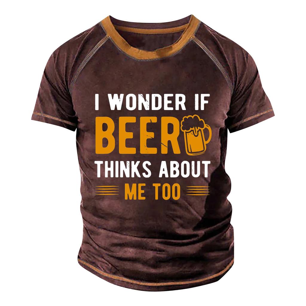 Men's Raglan T-shirt Retro Short Sleeve Round Neck Letter Printing Tops