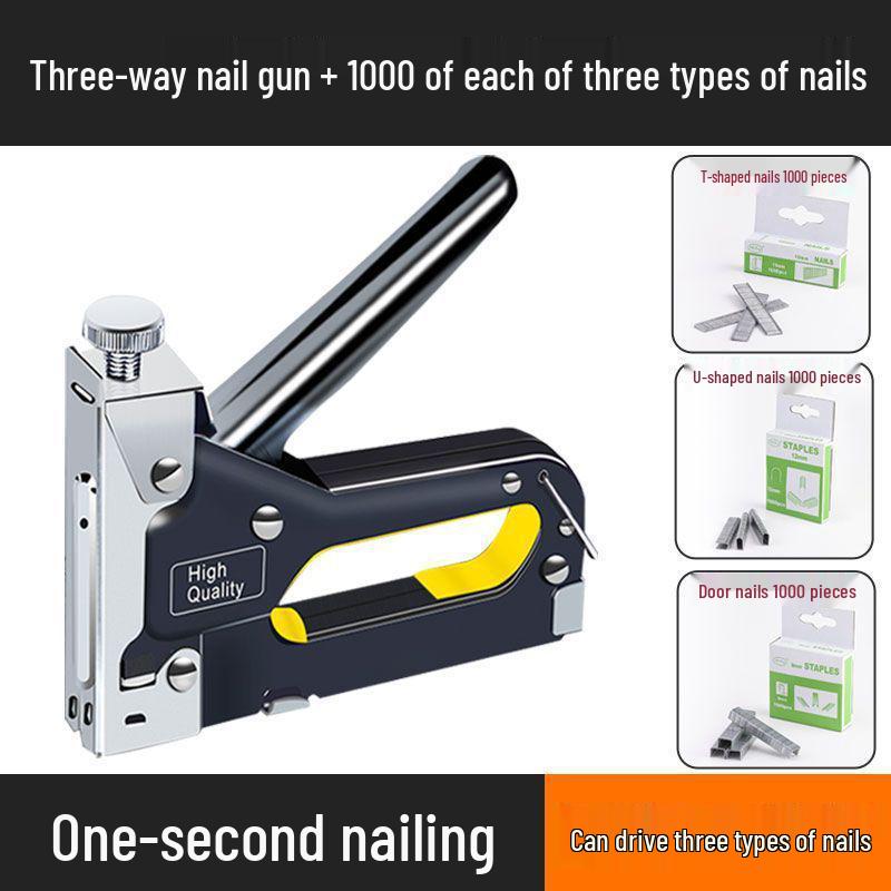 Three-in-One Handheld Woodworking Staple and Brad Nailer for Cabinets and Sofas