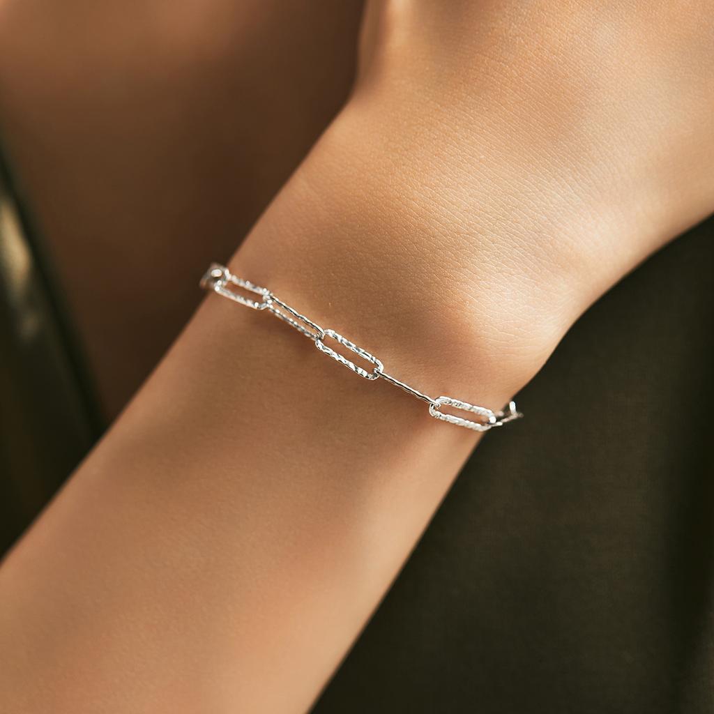 S925 Sterling Silver Minimalist Irregular Hammer Pattern Design Sense Chain Cold Wind Bracelet Small and Popular Jewelry