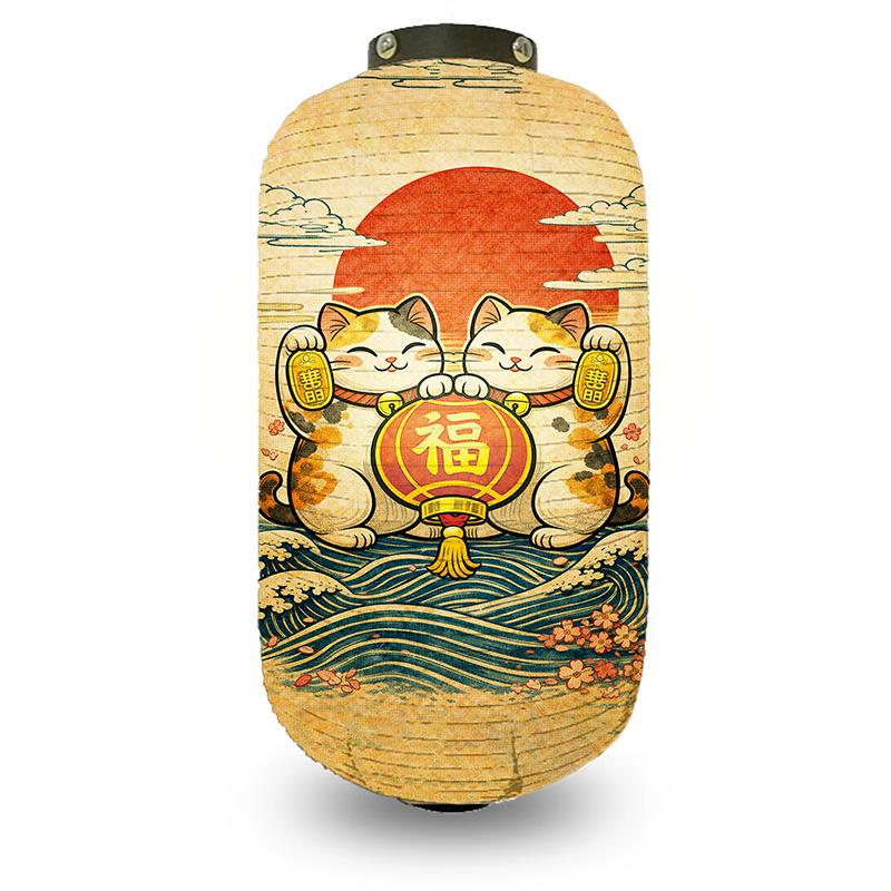 Japanese Style Lantern Japanese Hanging Happy-neko Lanterns Cloth Long Traditional Restaurant Bar Hotel Festival Decoration