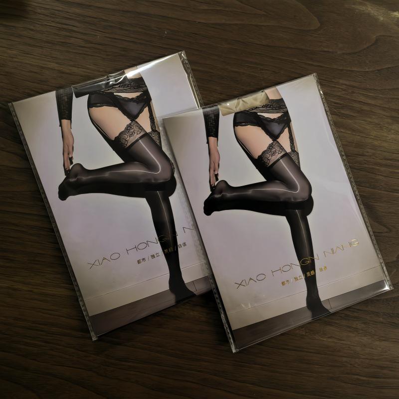Little Matchmaker Sexy Black Lace Garter Stockings with Open Crotch - Ultra-Thin White Over-the-Knee Erotic Stockings.