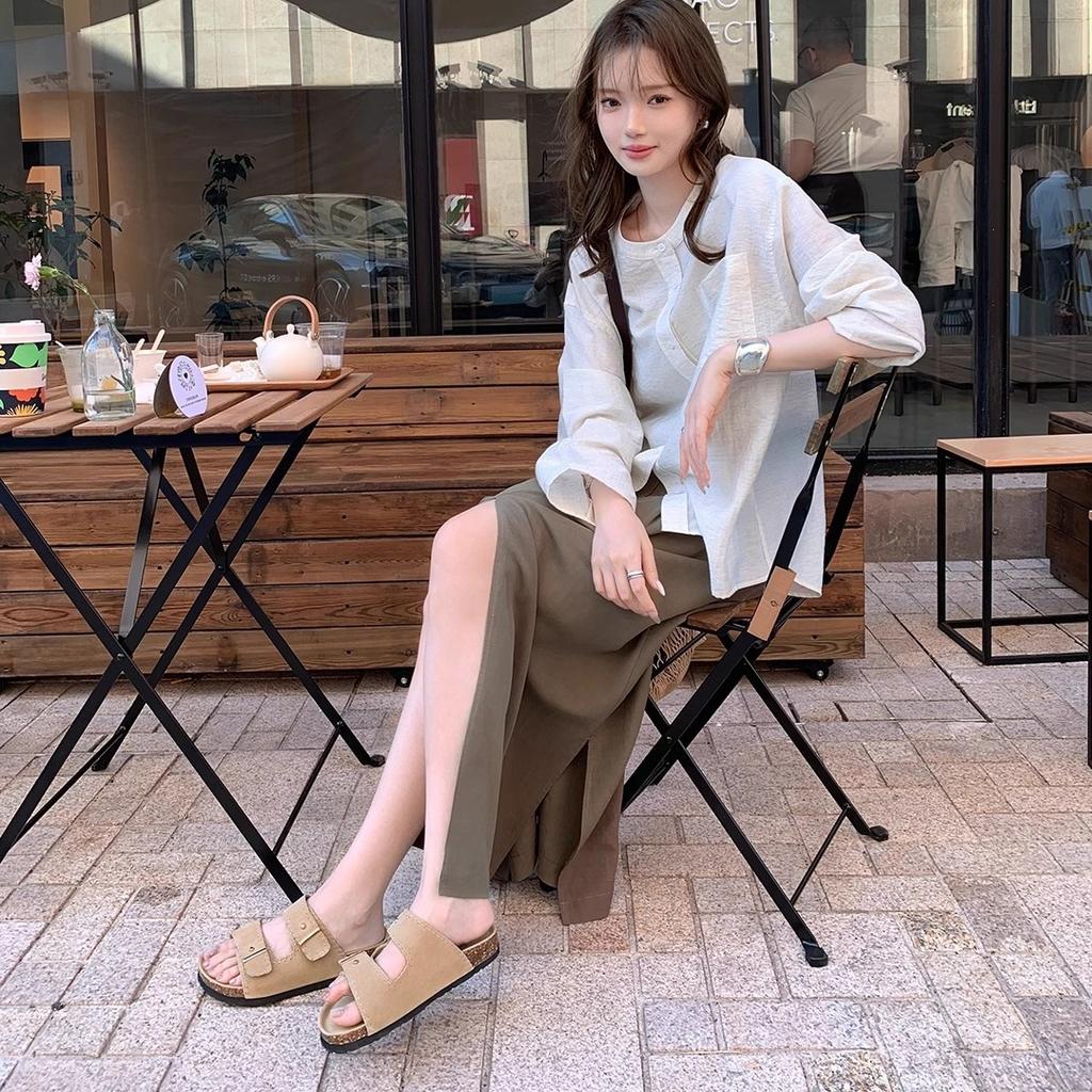 Cowhide Version~ Retro Buckle with Thick-bottomed Beach Slippers Women's Genuine Leather Sandals To Wear Xia Xin