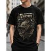 Men's Vintage Wolf Graphic Tee, Short Sleeve Crew Neck T-Shirt With Nordic Rune Design For Casual Streetwear