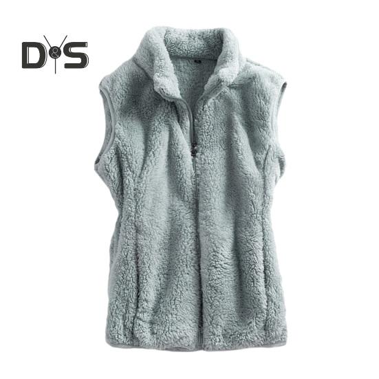 

Женский зимний жилет с высоким воротником, защита шеи, мягкая плюшевая застежка-молния, однотонный холодостойкий уличный жилет, пальто L синий