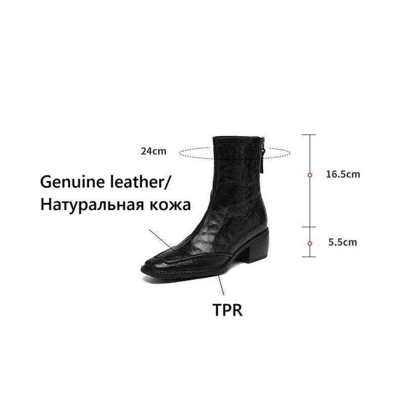 Fashion NEW Autumn Women Boots Square Toe Chunky Heel Shoes Genuine Leather Shoes for Women Short Modern Boots Daily Shoes Zipper Boots