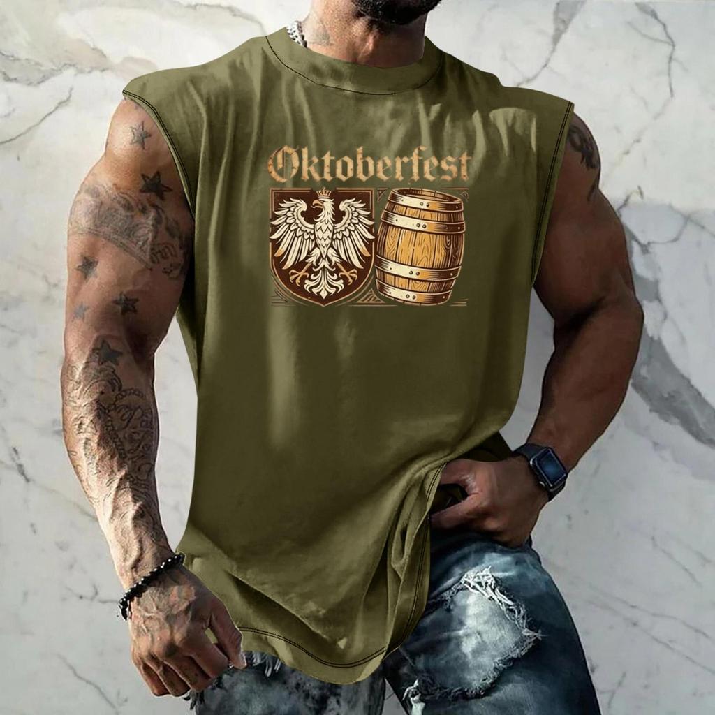 Men Sleeveless Tank Top Oktoberfest Graphic Print Loose Fit Muscle Shirt Casual Streetwear Summer Workout Vest