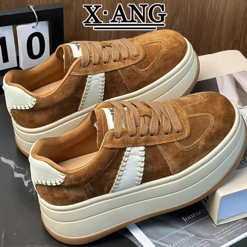 Leather Women's Muffin Thick Sole Heightening Small Women's Shoes Retro Versatile Board Shoes Casual Sports Shoes