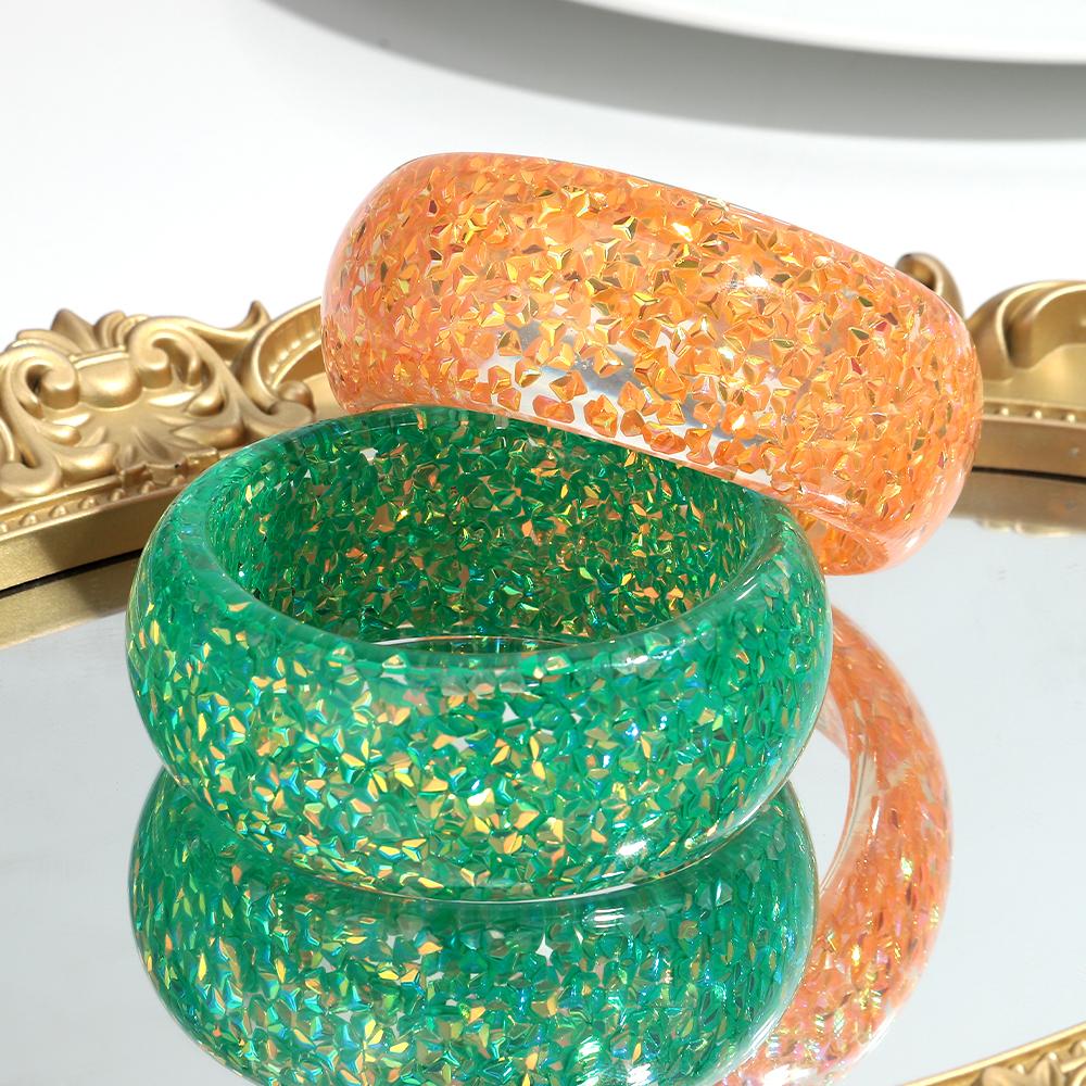 New Colorful Foil Geometric Resin Wide Bangle for Women Stackable Chunky Acrylic Round Statement Bracelets Trendy Jewelry Gifts