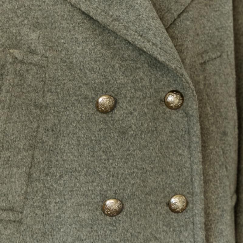 Maxza Wide Collar Bijo Decoration Double Half Coat Khaki 