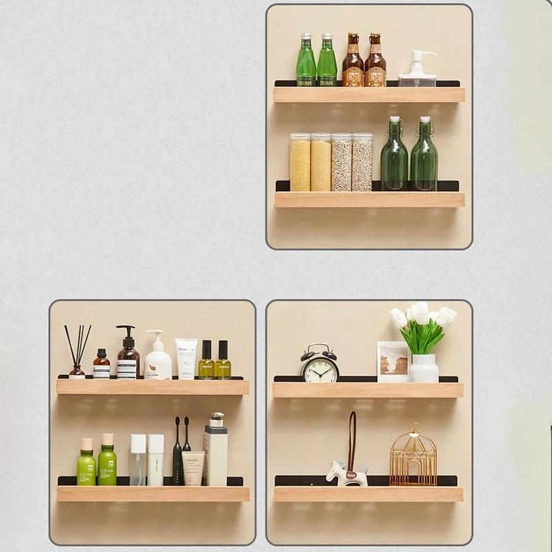 Wall Mounted Wood Shelf Organizer Shower Storage Rack Solid Wood Corner Shelves Wall Mounted Toilet Shampoo Holder Kitchen Shelf