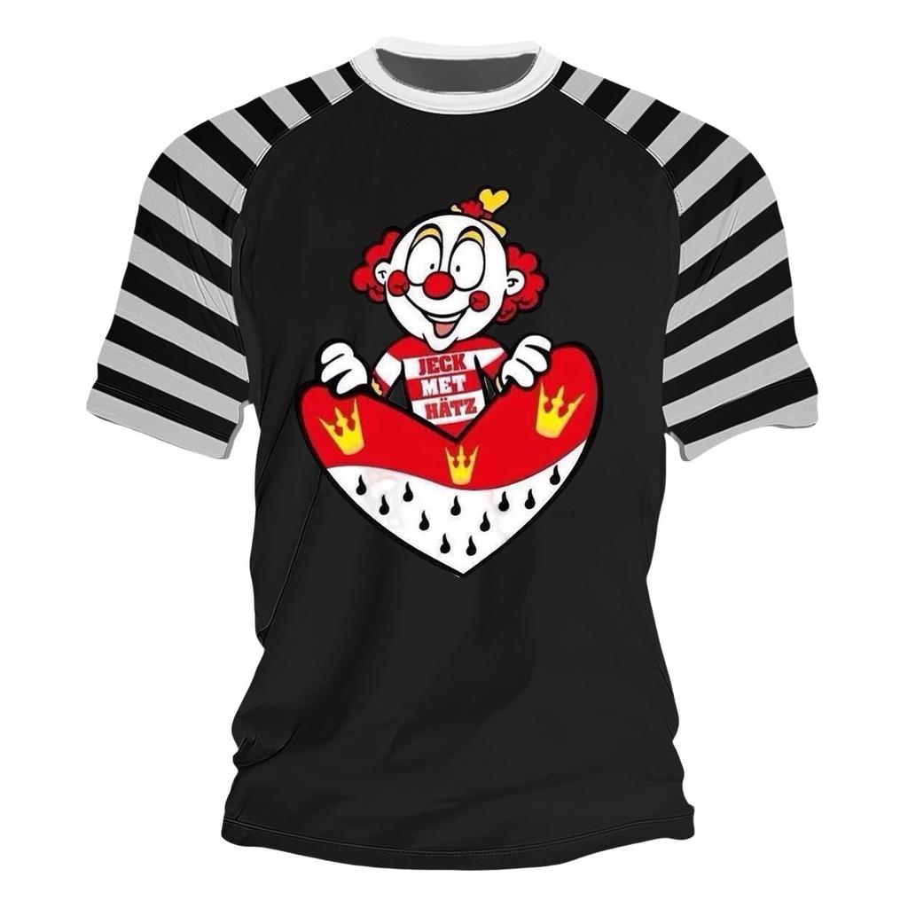 Heren T-shirt Met Rode En Strepen En Clown Print Voor Carnaval, En Dagelijks Gebruik
