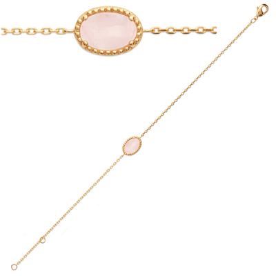 [Q8465] – Vergoldetes Armband „Cléopatra“ aus Roségold-Quarz – 18 cm, 10 x 7 mm