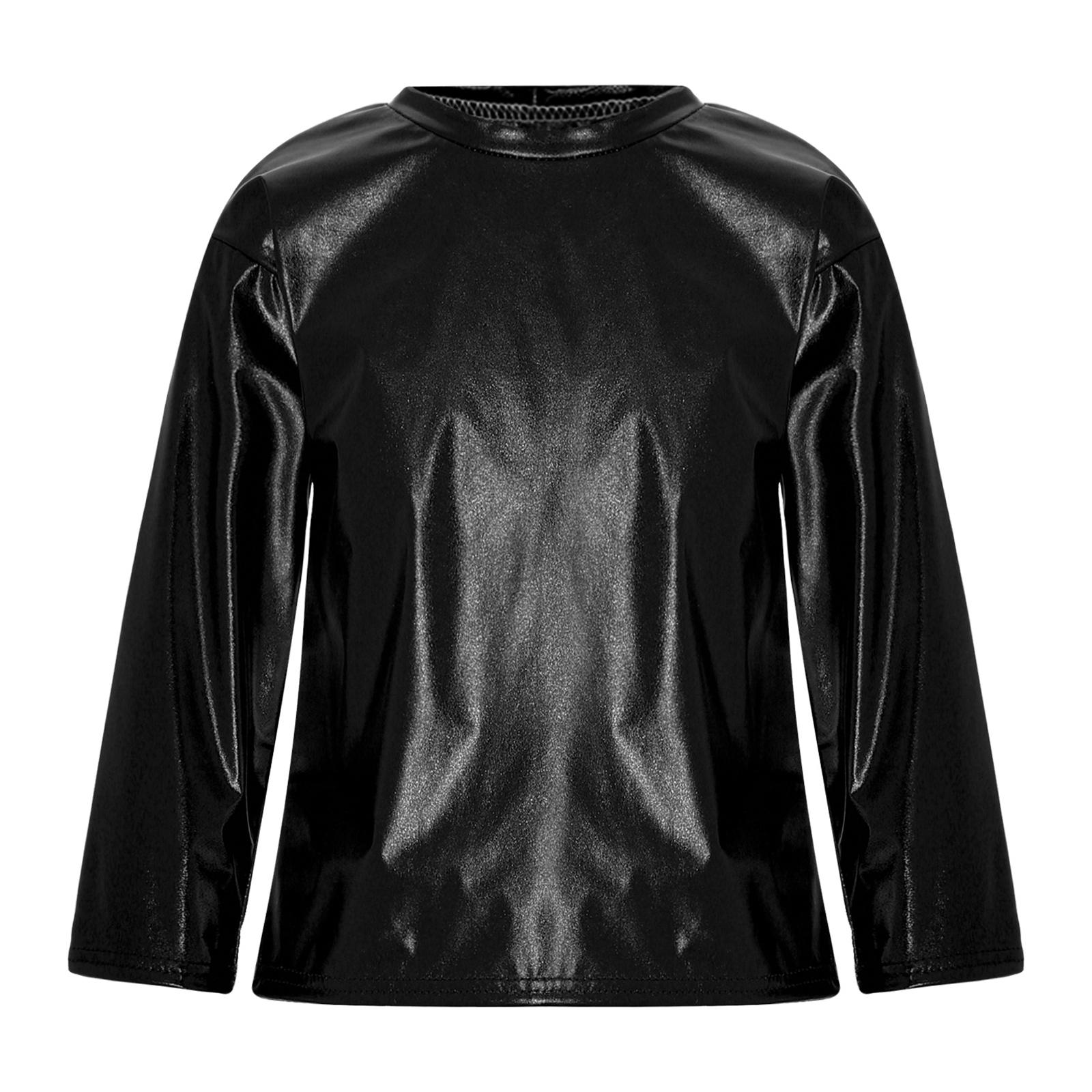 

Детские топы для выступлений на сцене в стиле джаз для девочек и мальчиков, блестящие футболки с металлическим блеском, футболка с длинным рукавом и круглым вырезом, детская танцевальная одежда 2-3 Years