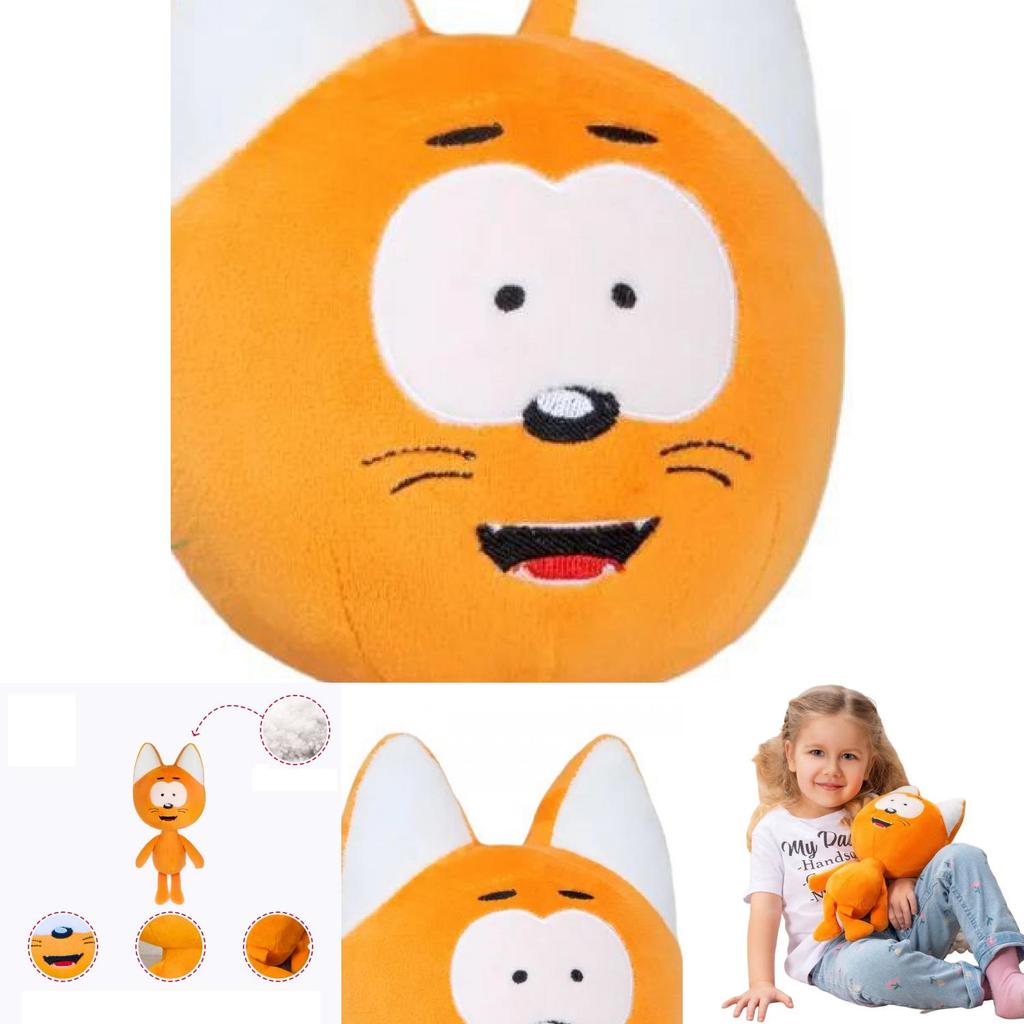Schattige Kote Kitty pluche kat pop, zacht cartoon speelgoed voor kinderen in een levendige oranje kleur.