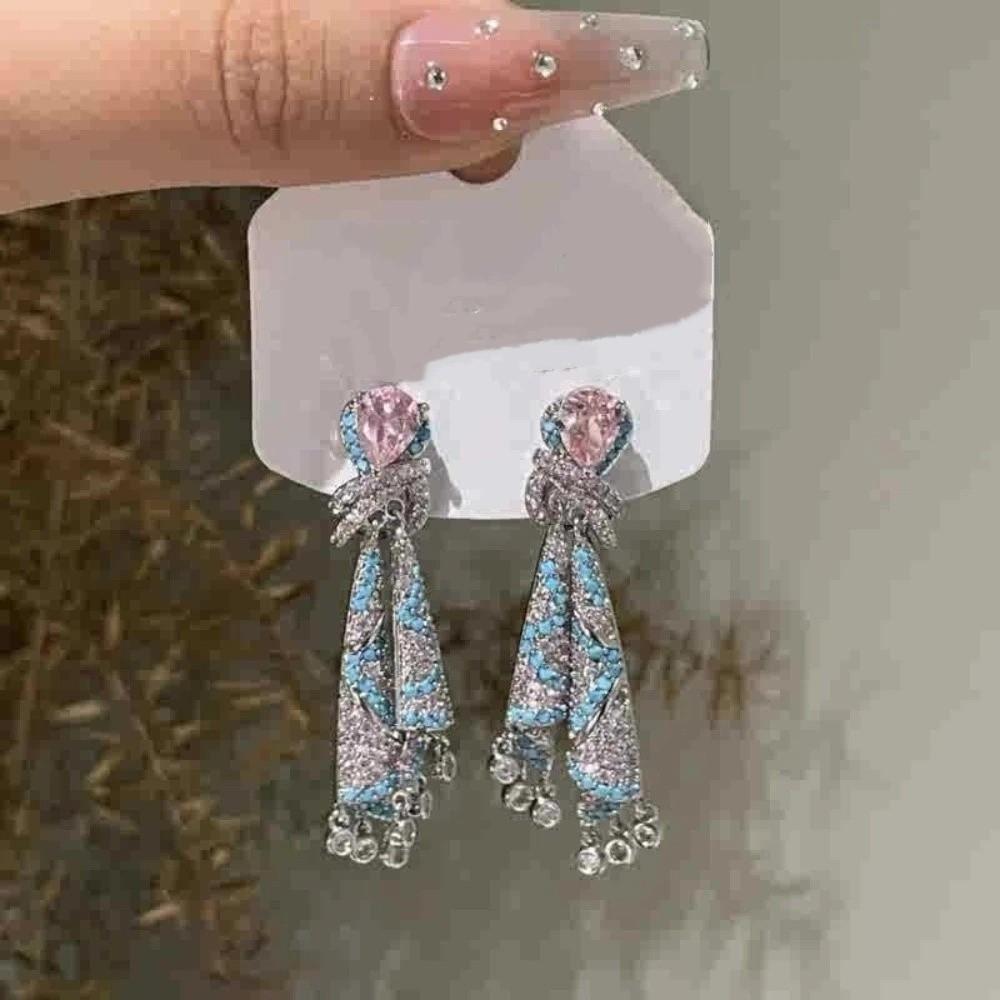 Zircon Crystal Studded Earrings Ethnic Style Pendant Earrings Fashionable Women Earrings  Banquets
