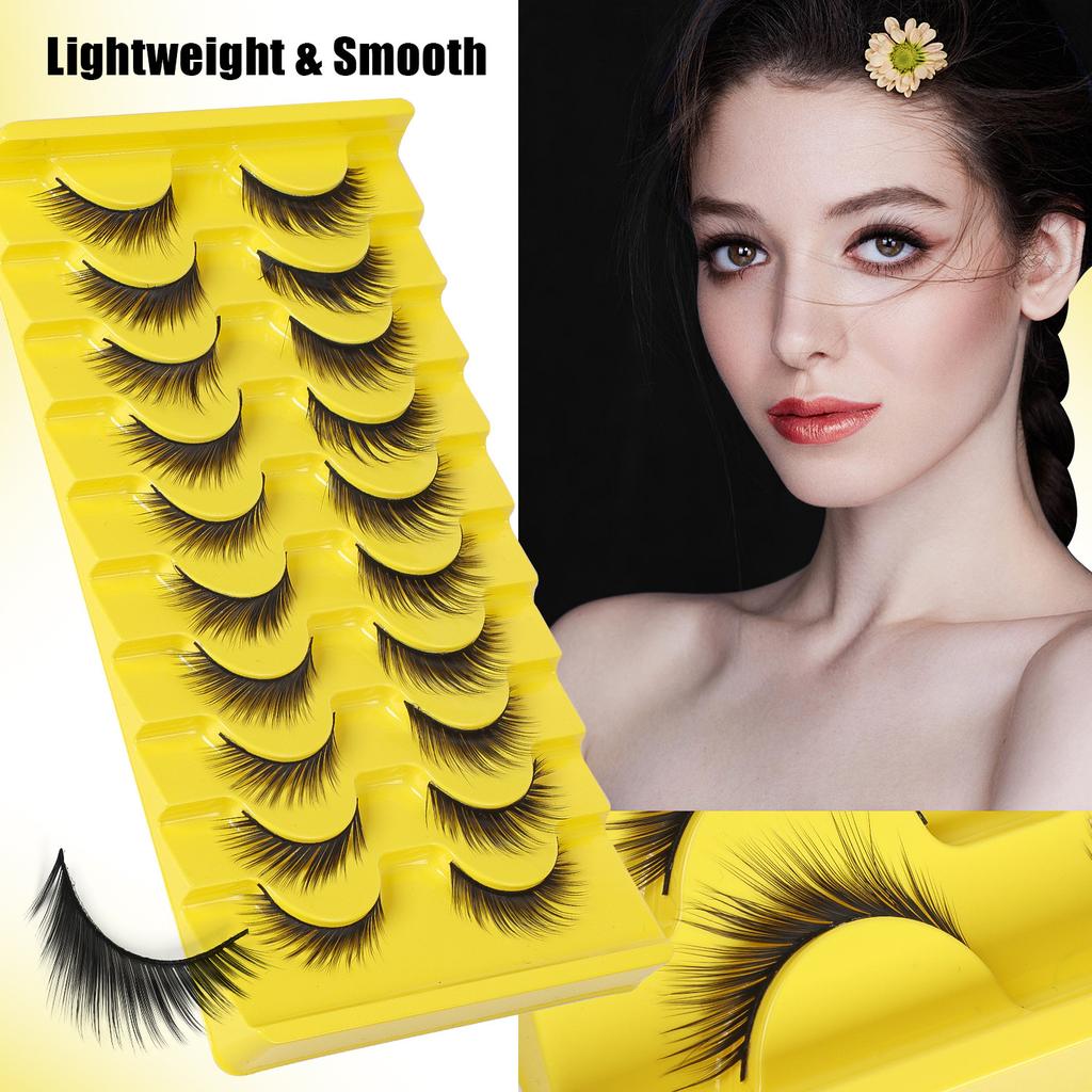 10 Pairs Of Oblique Flying Fox Eyes Large-Capacity Mixed False Eyelashes Natural Thick Simulated Eyelashes