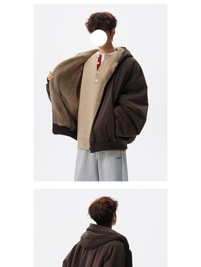 Trendy Reversible Rabbit Fur-Style Cotton Jacket - Men's Winter Retro Cool Hooded Coat, Versatile & Warm for Couples