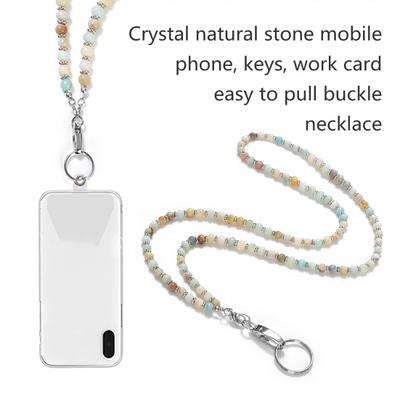 Halsband med natursten, nyckelband, nyckelhållare, anpassat namnspänne, pärlstavat säkerhetslås, halsbandstillbehör