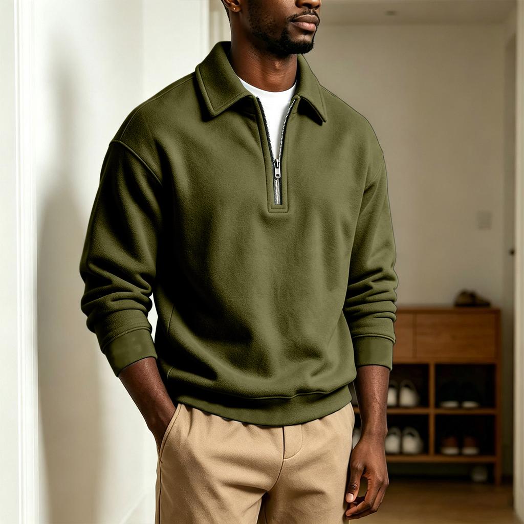 Men's Zip Up Long Sleeve Sweatshirt with Collar Casual Athletic Top